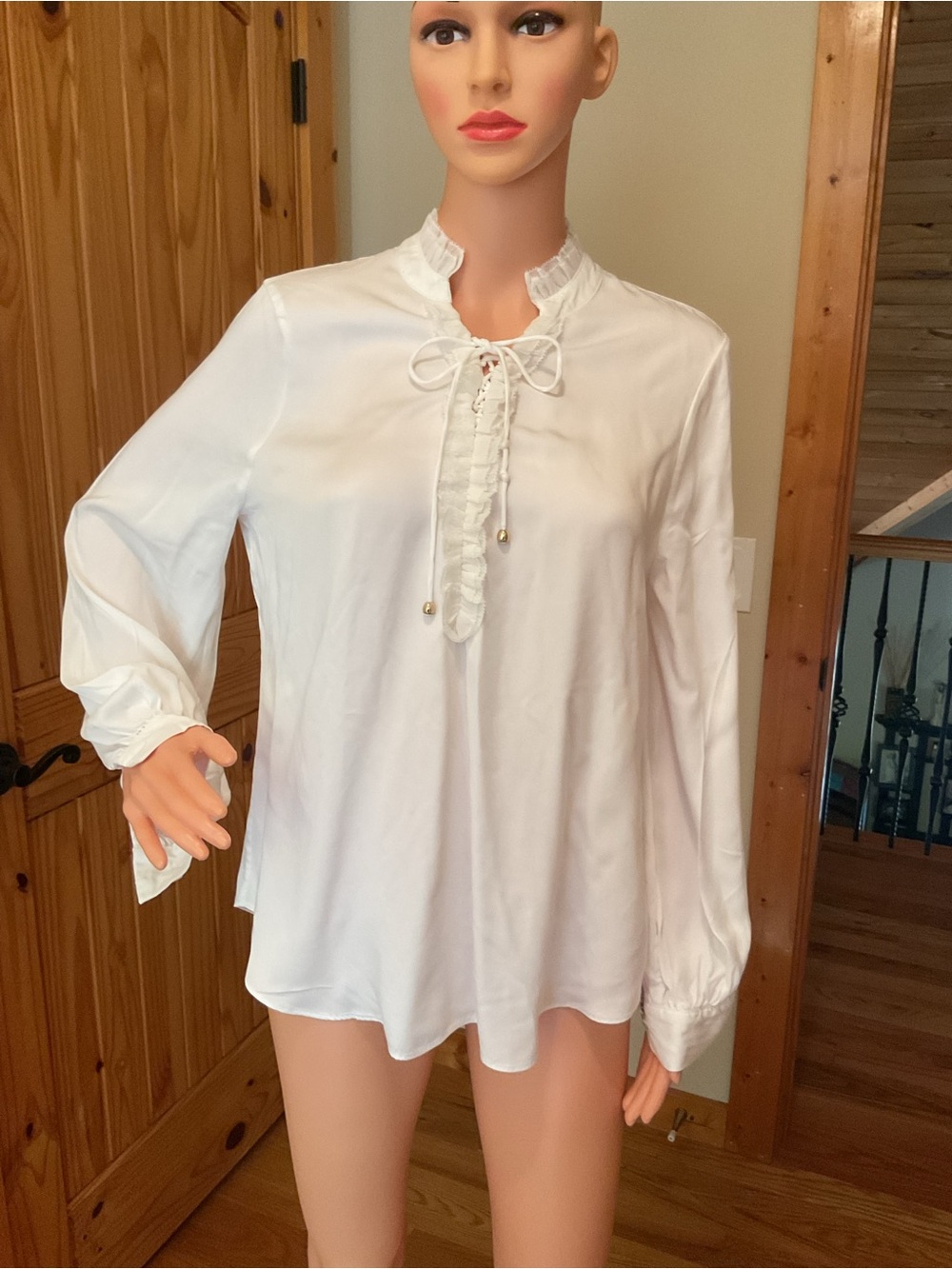Boho Women’s White Ruffle Tie-Neck Blouse